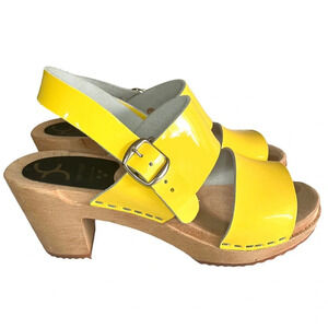 Yellow Patent Leather Slingback Clog Sandals